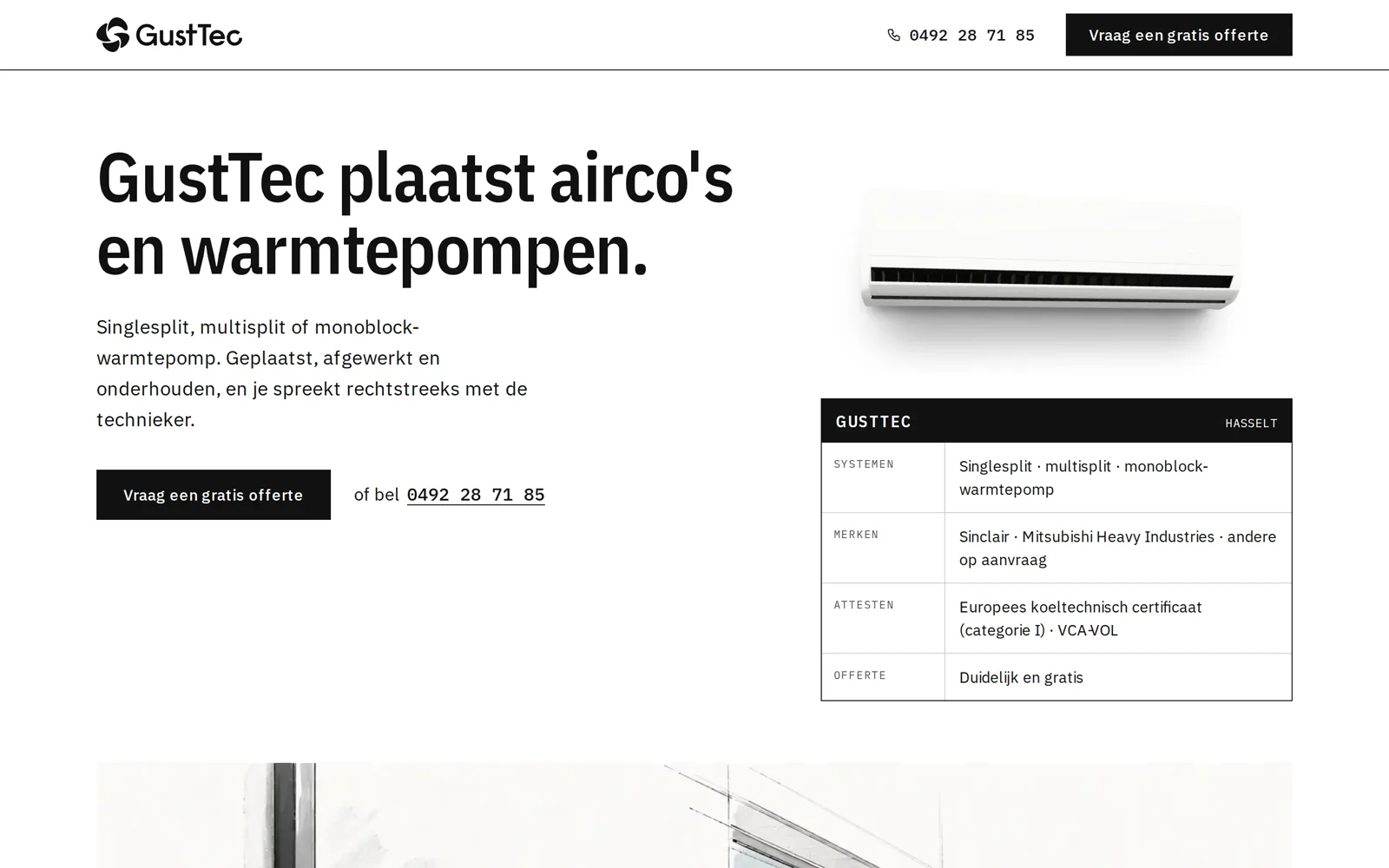 De website van GustTec, installateur