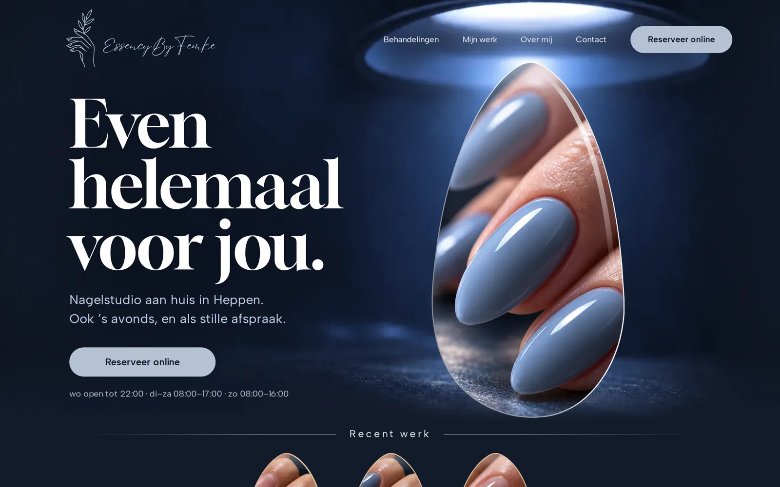 De website van Essency By Femke, nagelstudio